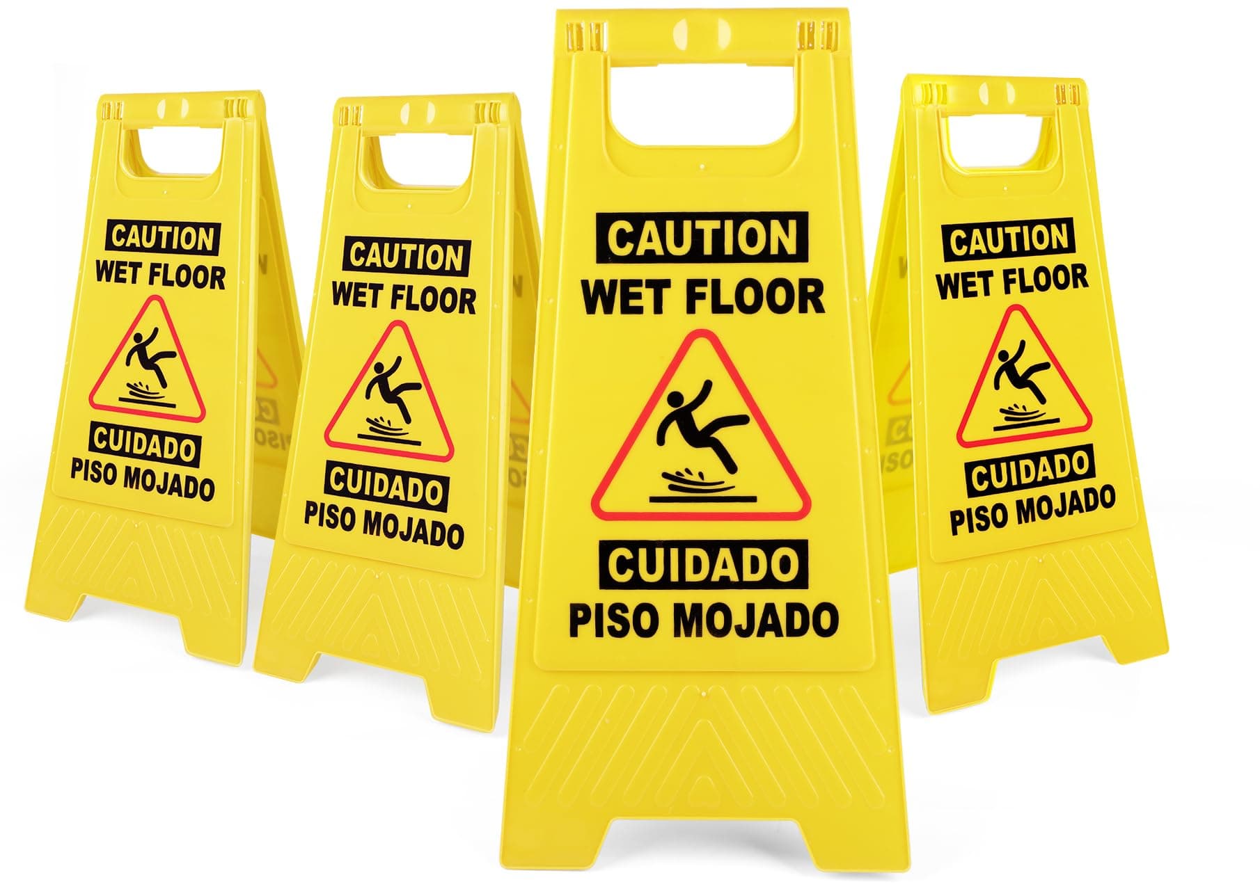 XPCARE 24 Inches Caution Wet Floor Sign,4PACK Yellow Bilingual Double-Sided Safety Warning Signs,A Frame Safety Wet Floor Signs Commercial