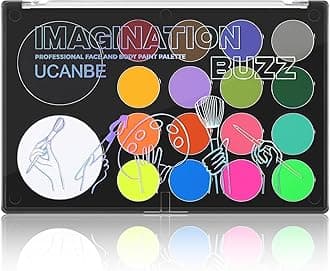 UCANBE Face Body Paint 18 Colors, Water Based Face Painting Kit with Large White Black & Neon Glow UV Facepaint SFX Makeup Palette for Halloween Party Costume Cosplay & Stage Art Make Up