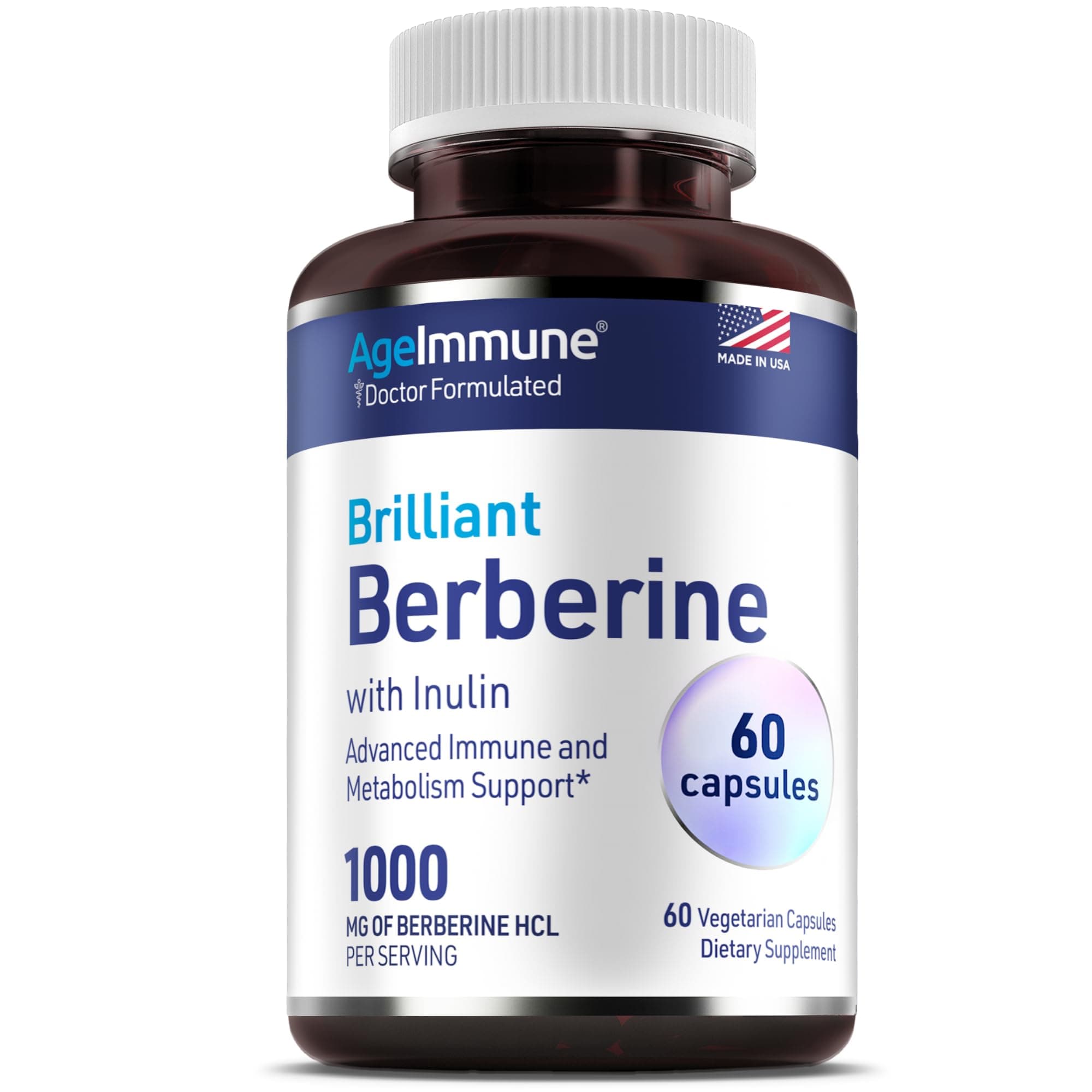 Berberine 1000mg Supplement Complex with Inulin Prebiotic - Berberine HCL 500mg per Capsule - Doctor Formulated and Third Party Tested Berberine Supplement
