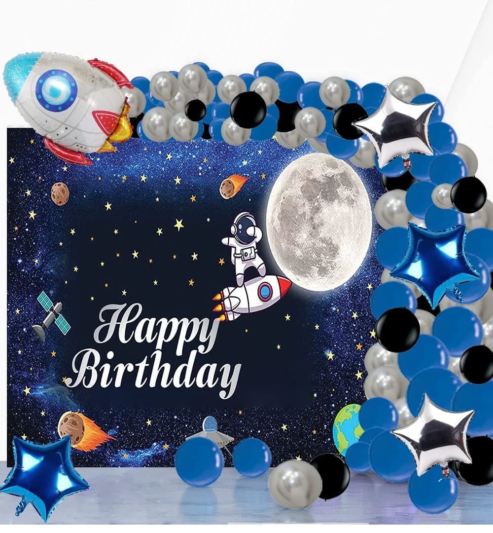 Theme My Party Space Theme Party Birthday Decorations I Backdrop Banner I Latex Balloon I Foil Balloons I Pack of 51 Pieces