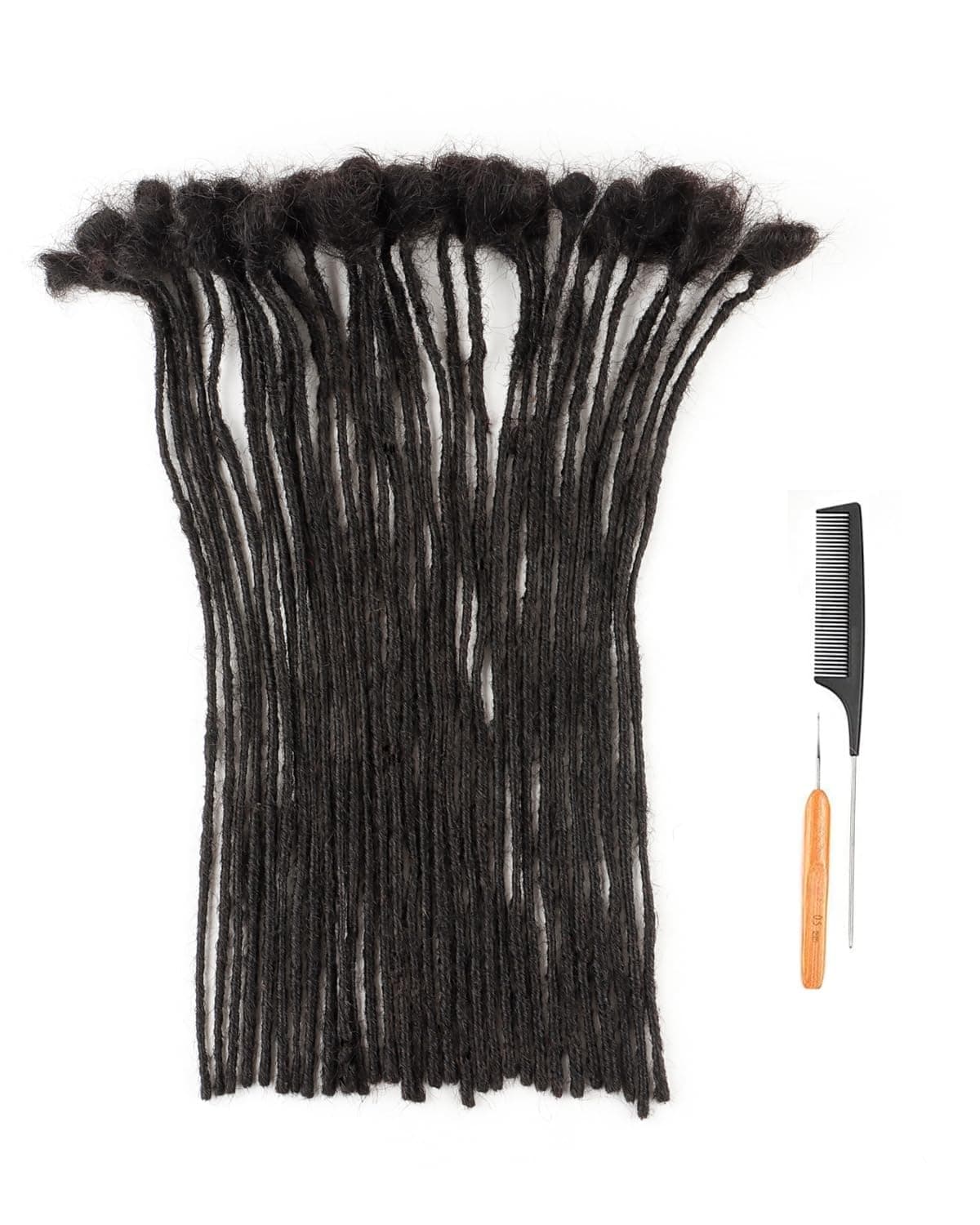 0.2cm Width 12 Inch 100 Strands 100% Human Hair Dreadlock Extensions for Men Women Kids Full Handmade Human Hair Loc Extensions Permanent Dread Extensions with Needle and Comb