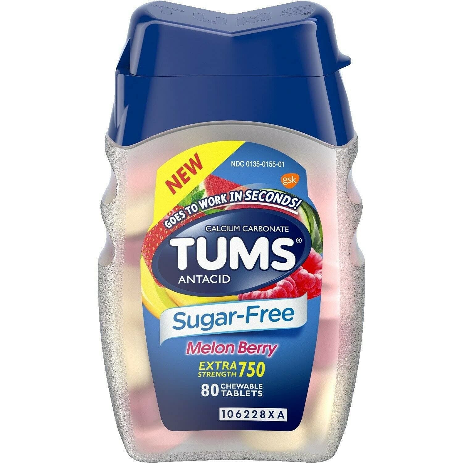 Tums Sugar-Free Antacid, Melon Berry, 80 Chewable Tablets (Pack of 2)