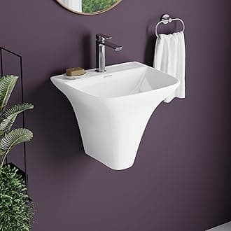 Plantex Ceramic Sink Wall Hanging Half Standing Sink for Bathroom/Wall Mounted Sink for Bathroom/Office/Hotels (White-1170)