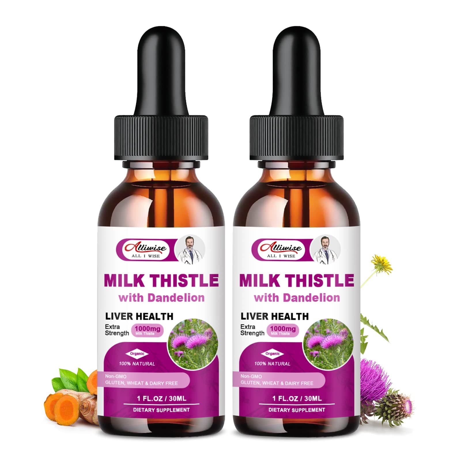 Liver Health Support Liquid 2 Pack,600mg Milk Thistle 80% Silymarin Extract & 250mg Dandelion Root Extract, Liver Cleanse Detox & Repair Fatty Liver Formula, Vegan, Non-GMO and All-Natural