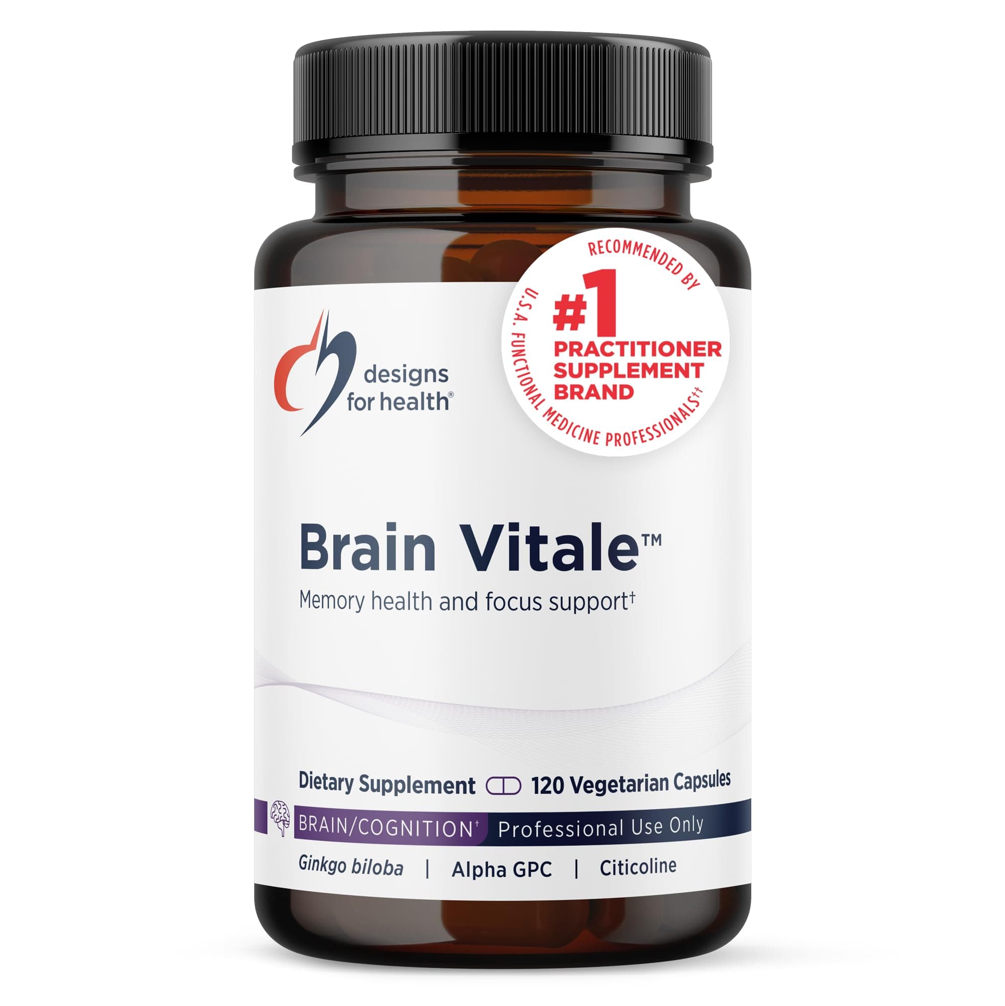Brain Vitale with Cognizin Citicoline - 'Nootropic' Supplement to Help Support Cognition, Mood + Memory with GPC Choline, Ginkgo + Acetyl L Carnitine HCL (120 Capsules)