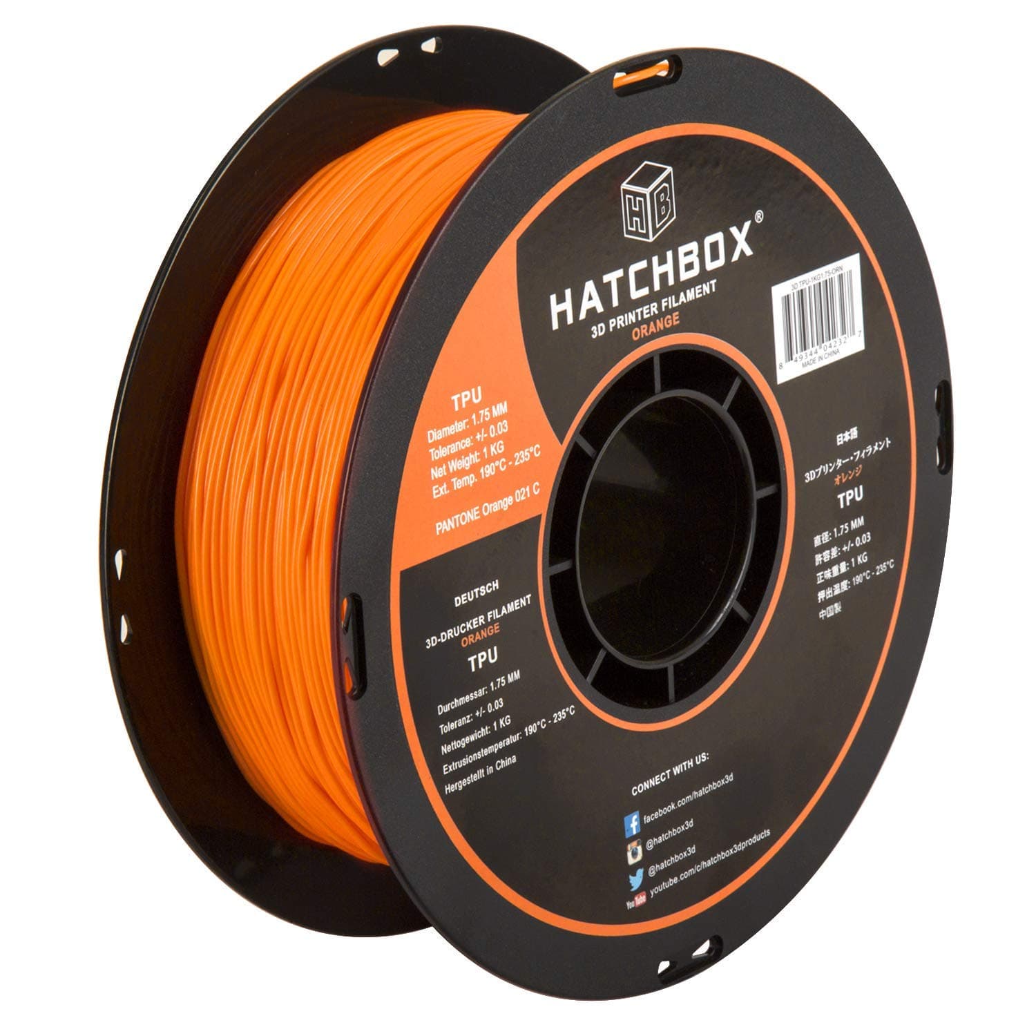 1.75mm Orange TPU 3D Printer Filament Shore 95A, 1 KG Spool, Dimensional Accuracy +/- 0.03 mm, 3D Printing Filament