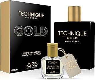 ARIS Technique Gold Eau de Parfum for Men – Long-Lasting Black and Gold Fragrance – 100ml Perfume Spray for Daily or Evening Use – Men’s Cologne Comes with Extra 15ml Sample (Random Scent Included)