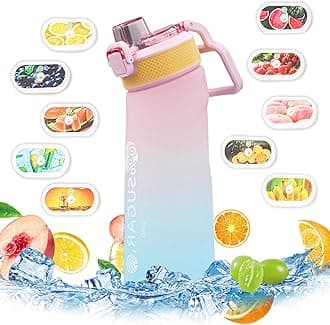 FychuoWater Bottle, 700ml BPA Free Drinking Bottles with 10 Random Flavour Pods Scented 0 Sugar Calorie, Water Cup with Straw for Gym School Outdoor, Pink & Blue