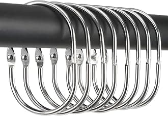 Goowin 24 Pcs Shower Curtain Rings, Shower Curtain Hooks, Oval Snap Shower Rings for Curtain, Metal Shower Curtain Rings Rust Proof, Glide Smoothly Shower Hooks for Shower Curtain Rod (Chrome)