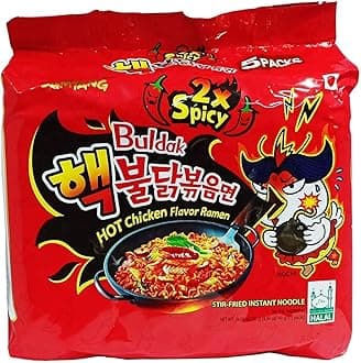Hot Chicken Ramen 2X Spicy Buldak Noodles, 5 X 140 grams, Non Vegetarian