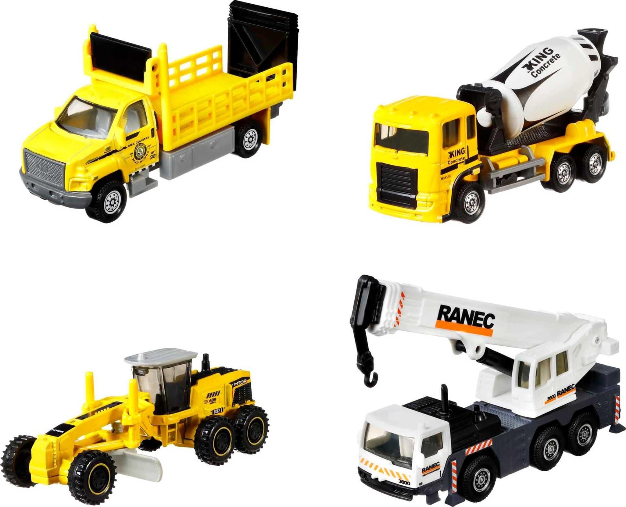 Working Rigs 4-Pack, Set of 4 Toy Construction Trucks & Equipment with Moving Parts (Styles May Vary)