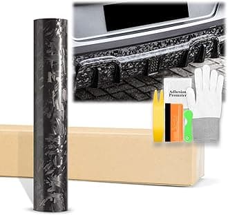 60"x240" (5FTx20FT) Gloss Black 24K Chopped Forged Carbon Fiber Textured Vinyl Wrap Auto Car Sticker Decal Sticker Film Sheet Bubble Free Air Release Technology with Tool Kit