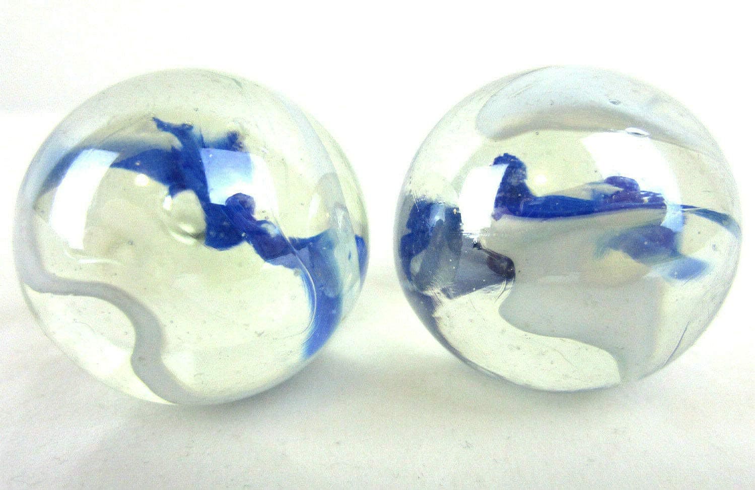 Set of 2 Blue Mist 35mm Boulder Clear/White/Blue/Cobalt Swirl Large Shooter Solid Glass Marbles