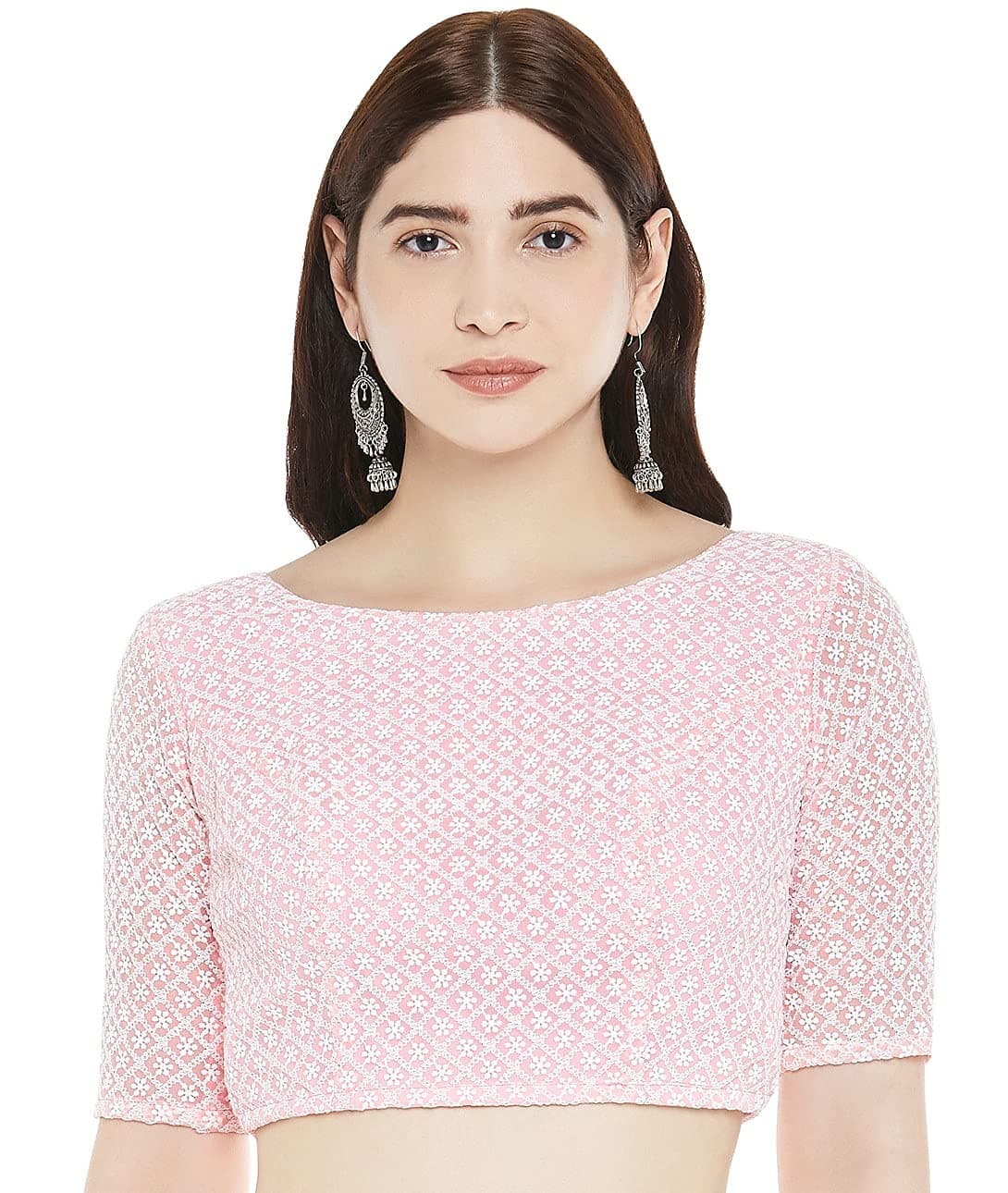 Studio ShringaarWomen's Chikankari Saree Blouse with Elbow Sleeves