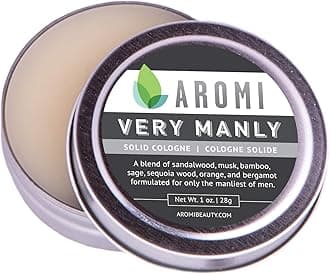 Aromi Solid Cologne for Men | Sandalwood, Musk, Woodsy Fragrance, Travel, Alcohol-Free, Portable, Wax-Based Scent, Vegan, Small Men's Gift (Very Manly)