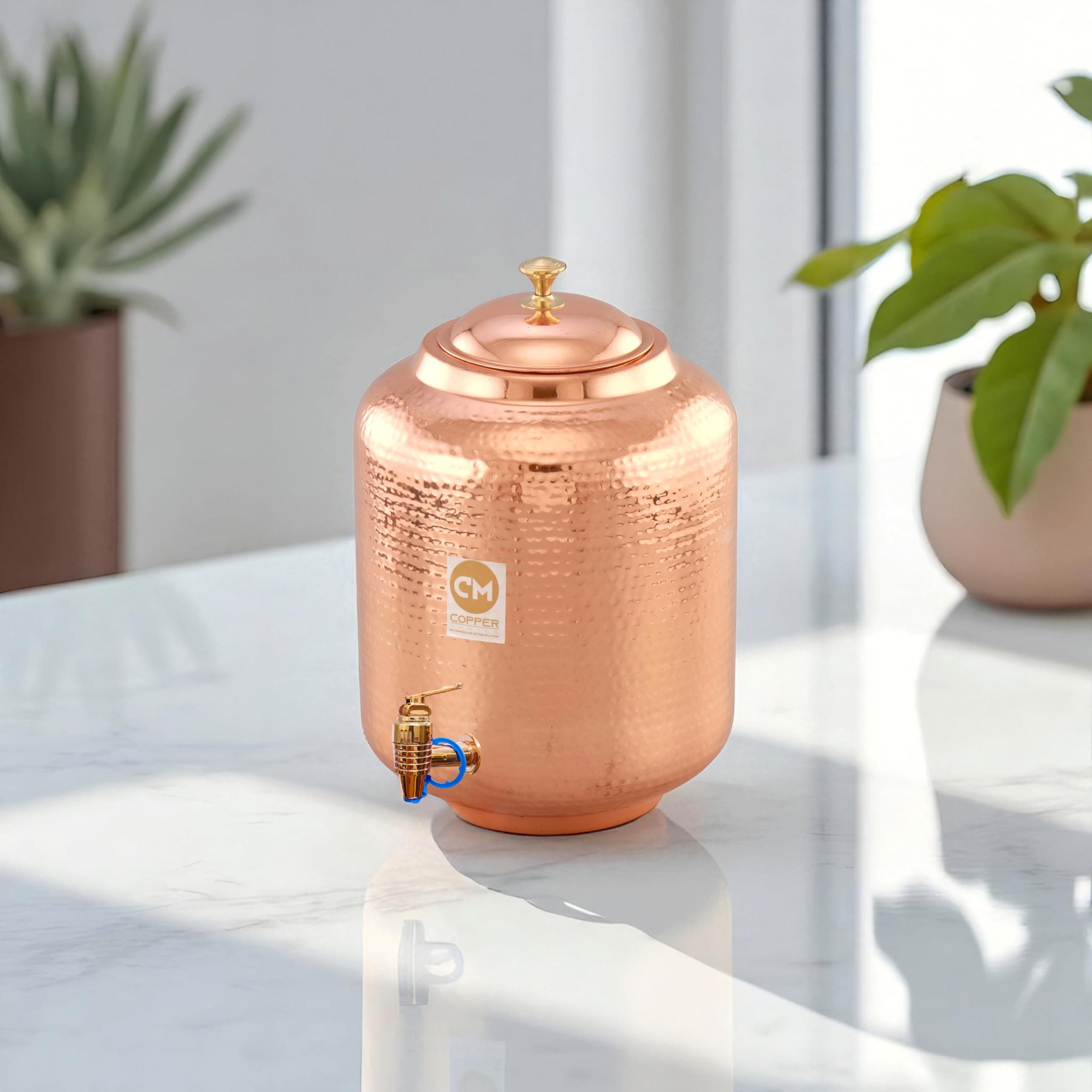 Copper-Master 5 Litre Hammered Pure Copper Water Dispenser (Matka/Pot) Container Pot with Pure Copper and Ayurvedic Health Benefits (5000 ml)