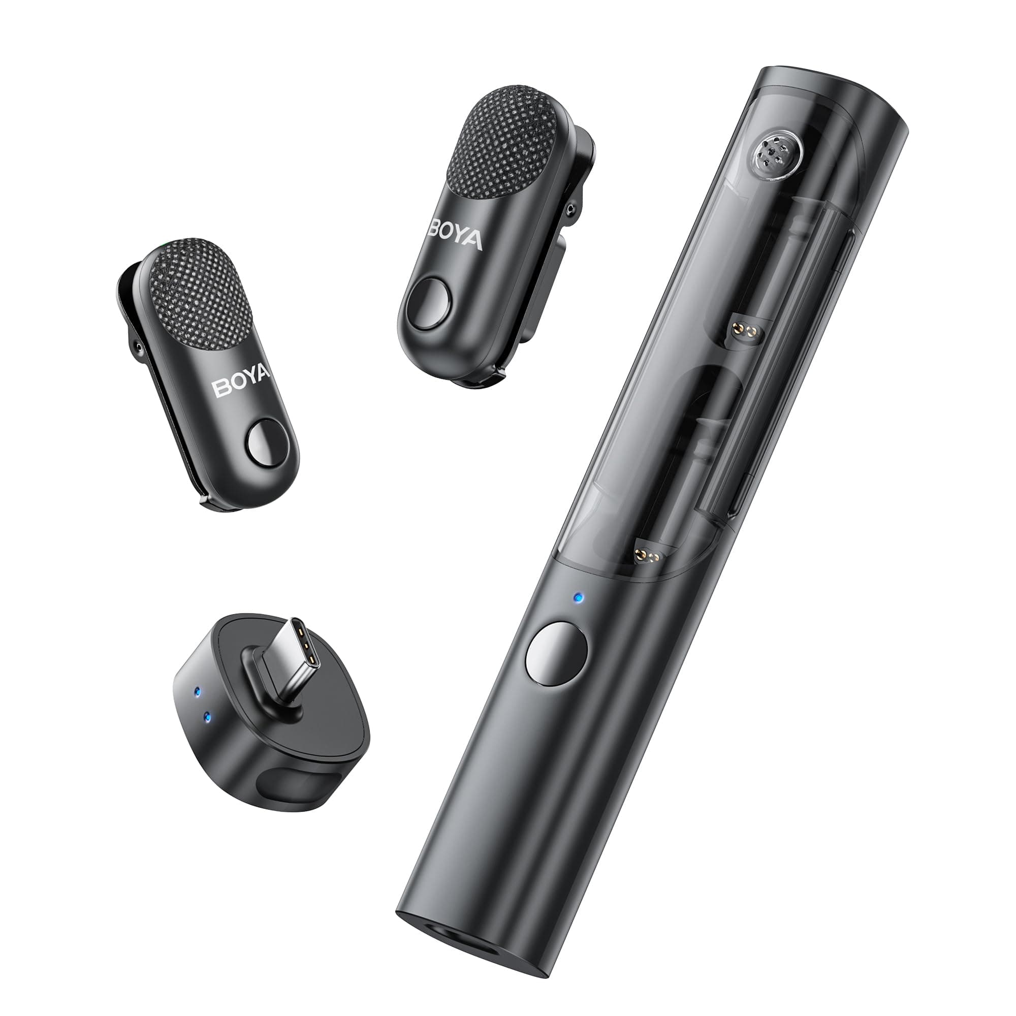BOYA Magic Microphone Wireless(Stand not included), Clip On, Handheld, Desktop, On-camera, Microphone for iPhone 15/16 Series, Mini Lavalier Mic with USB-C Plug, Lapel Mic for Streaming, Vlogging