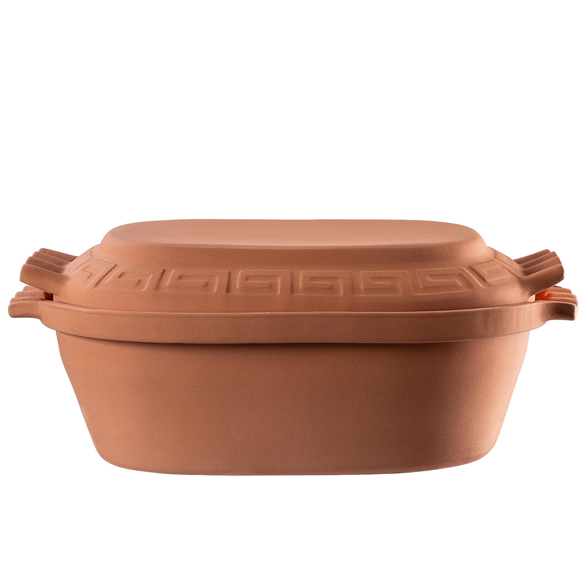 KADAX Oval Clay Roasting Pan, Ceramic Pot with Lid and Side Handles, Steamer Made from Natural Materials, Casserole Dish for Fat-Free Cooking, Roasting Pot (6L)