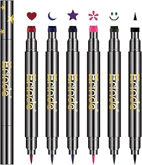 Erinde 6 Colors Liquid Winged Eyeliner Stamp Pen Set, Double-Ended Black Red Green Purple Blue Eye Liner Pencil, Long-lasting Waterproof Stamp Eyeliner Set for Eye Face Makeup
