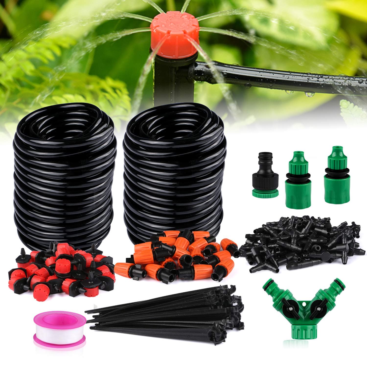 Xddias Drip Irrigation System, 30m DIY Garden Irrigation Kit, Micro Drip Garden Watering System Automatic Watering Hose Irrigation with Adjustable Drippers