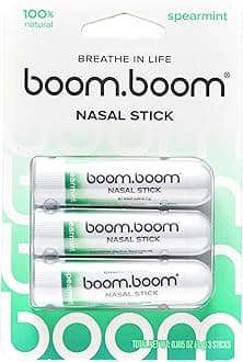 BoomBoom Nasal Stick | Vapor Flow Technology | Cool Refreshing Sensation | Natural Mood Boost | Simple Ingredients | Essential Oils + Menthol Inhaler (Spearmint)