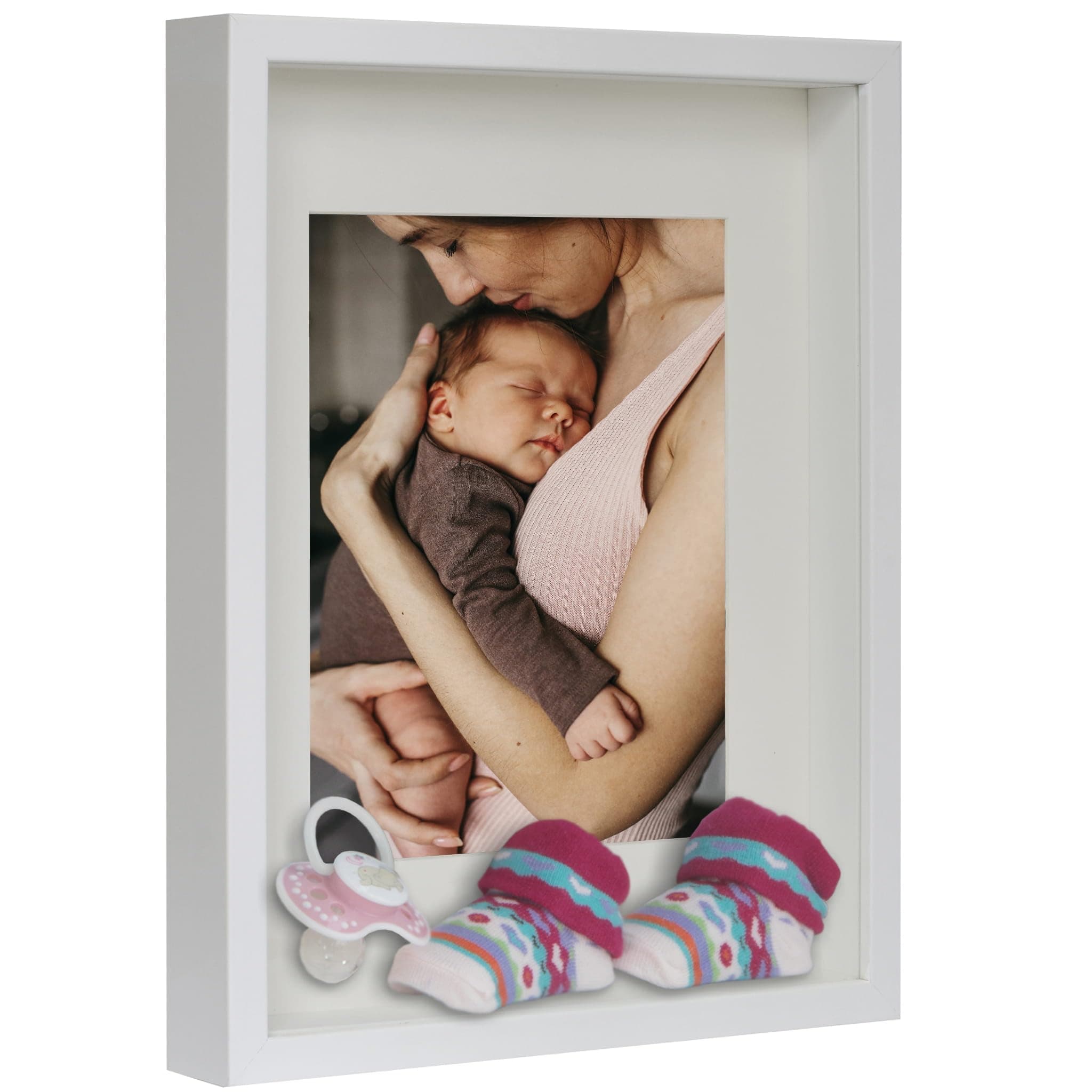 BD ART Shadow Box 3D 8x12 Inch, Display Box Photo Frames, White Photo Frame with Wall and Tabletop for 5x7 inch Photo, for Crafts, Photos, Souvenir, Baby Items, dried Flowers, Medals