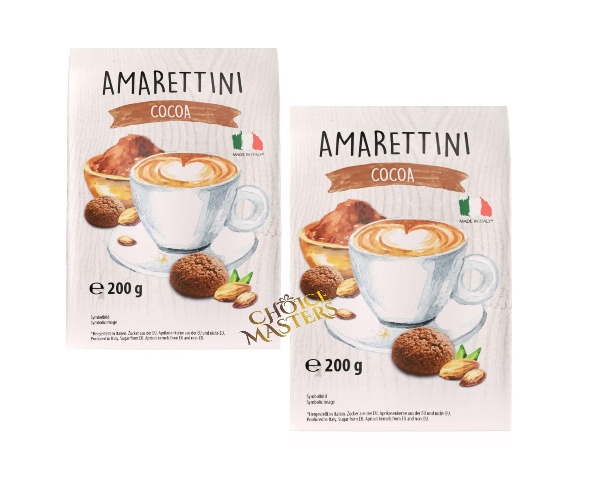 2 Pack Amaretti Biscuit Gift | Traditional Crunchy Amarettini Cocoa Biscuits | Classic Authentic Italian | Cacao 2 X 200 g