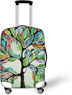 HUGS IDEA Durable Thickness Elastic Luggage Protective Cover Colorful Tree Printed Travel Suitcase Covers for 22/24/26 Inch