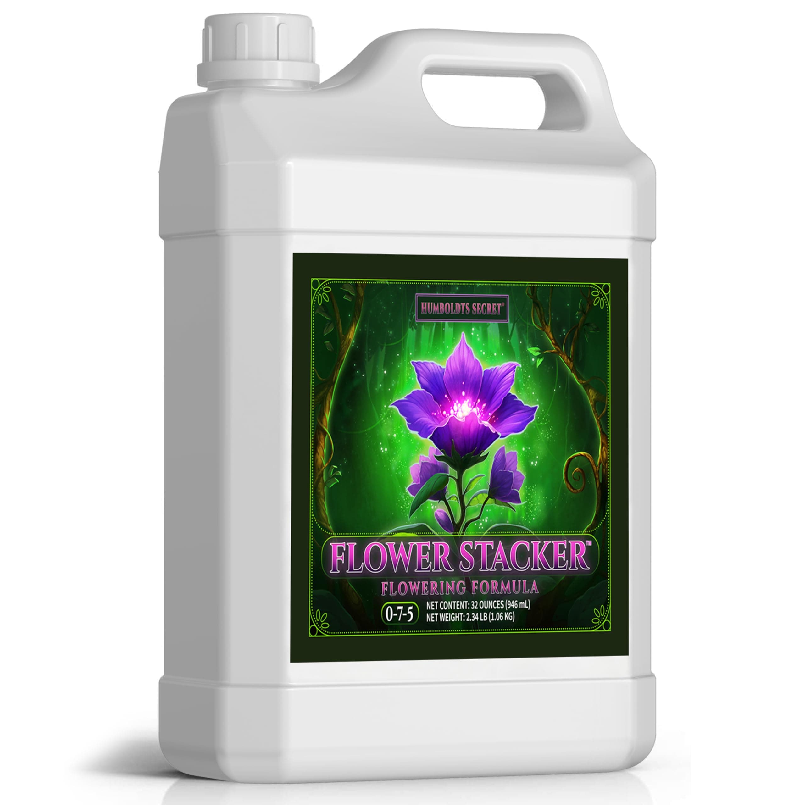 Humboldts Secret Flower Stacker | 0-7-5 Bloom Booster with Vitamin B1 | High Phosphorus Potassium Flowering Nutrients | Potting Soil Hydroponics Coco | Indoor & Outdoor Plants | 32 Ounce