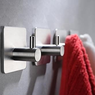 YIGII Silver Adhesive Towel Hooks - 4 Pack Stainless Steel Wall Hook for Hanging Towels, Robe, Coat, Heavy Duty Coat Hooks Stick on Bathroom, Kitchen