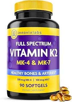 InnovixLabs Full Spectrum Vitamin K2-90 Softgels with 600 mcg of Trans Form MK7 and MK4 - Supports General Health and Bone Strength - Soy and Gluten Free K2 Vitamin Supplement