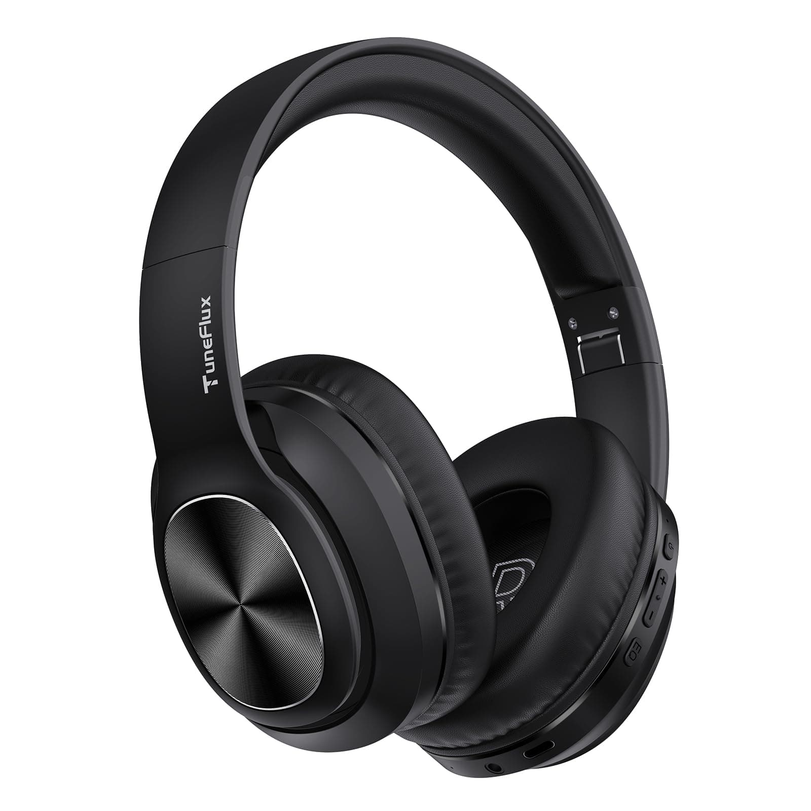 TuneFlux T6 Black Wireless Bluetooth 5.3 Over Ear Headphones, 80H Playtime, 3EQ Sound Modes, HiFi Stereo, Deep Bass, Microphone, Foldable, For Smartphone/PC/Computer