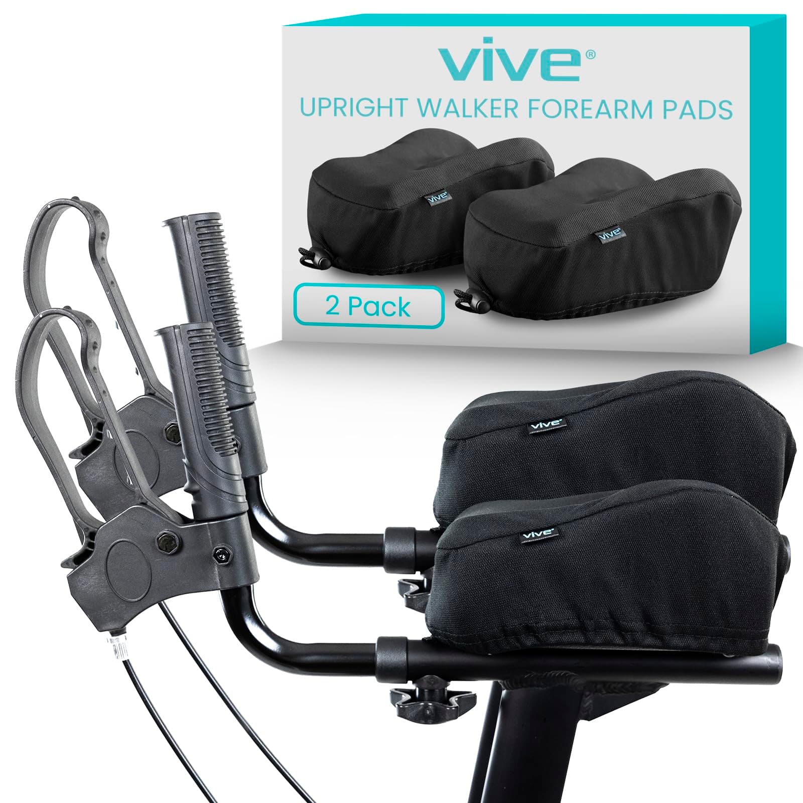 Vive Upright Walker Forearm Pads For Seniors (2 Pcs) - Foam Lightweight Armrest Cover - Stand up, Tall Upwalker Accessories - Soft, Comfortable Rest For Arms, Machine Washable - Nonslip Bottom (Black)