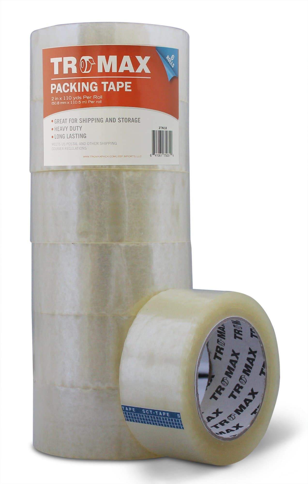 Tromax 36-Rolls (Clear) Packing Tape 2"x110 Yards (Clear) 2.0 Mil - BOPP Material - Strong Carton Sealing Tape