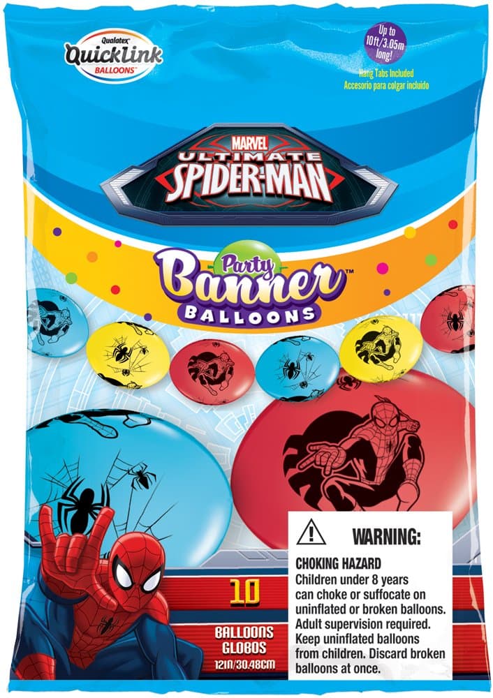 10 Count Marvel's Spider-Man QuickLink Banner Balloons, 12-Inch