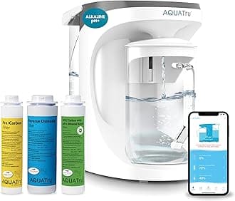 AquaTru Carafe Smart Alkaline Countertop Water Purifier | App-Connected 4-Stage Reverse Osmosis System with Glass Carafe Removes Forever Chemicals, Lead & Fluoride | Adds Minerals | No Plumbing