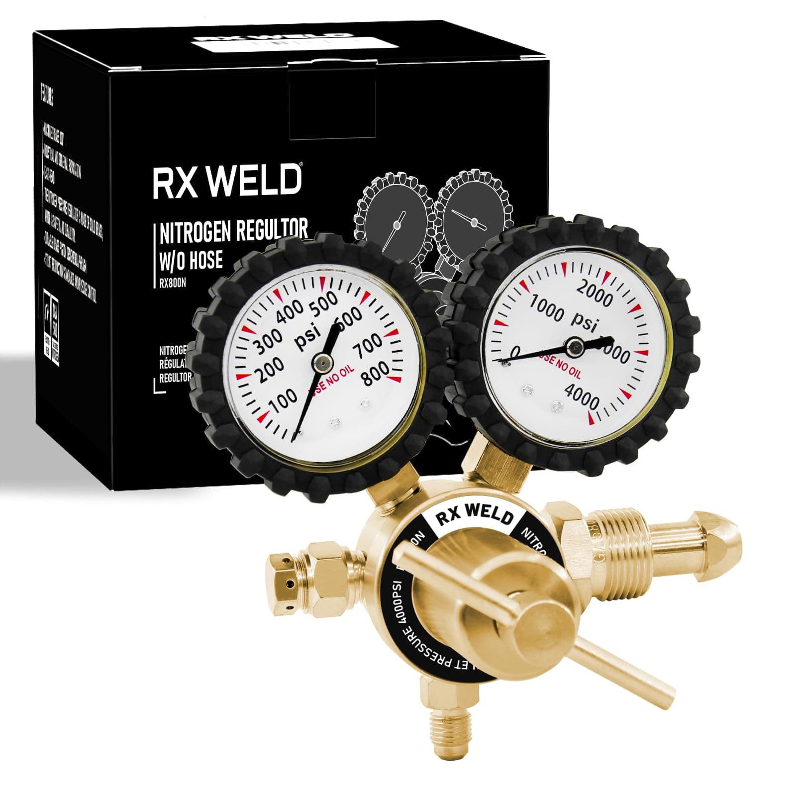 RX WELD Nitrogen Regulator with 0-800 PSI Delivery Pressure Equipment Brass Inlet Outlet Connection Gauges,Great for HVAC Purging, Brazing and Soldering