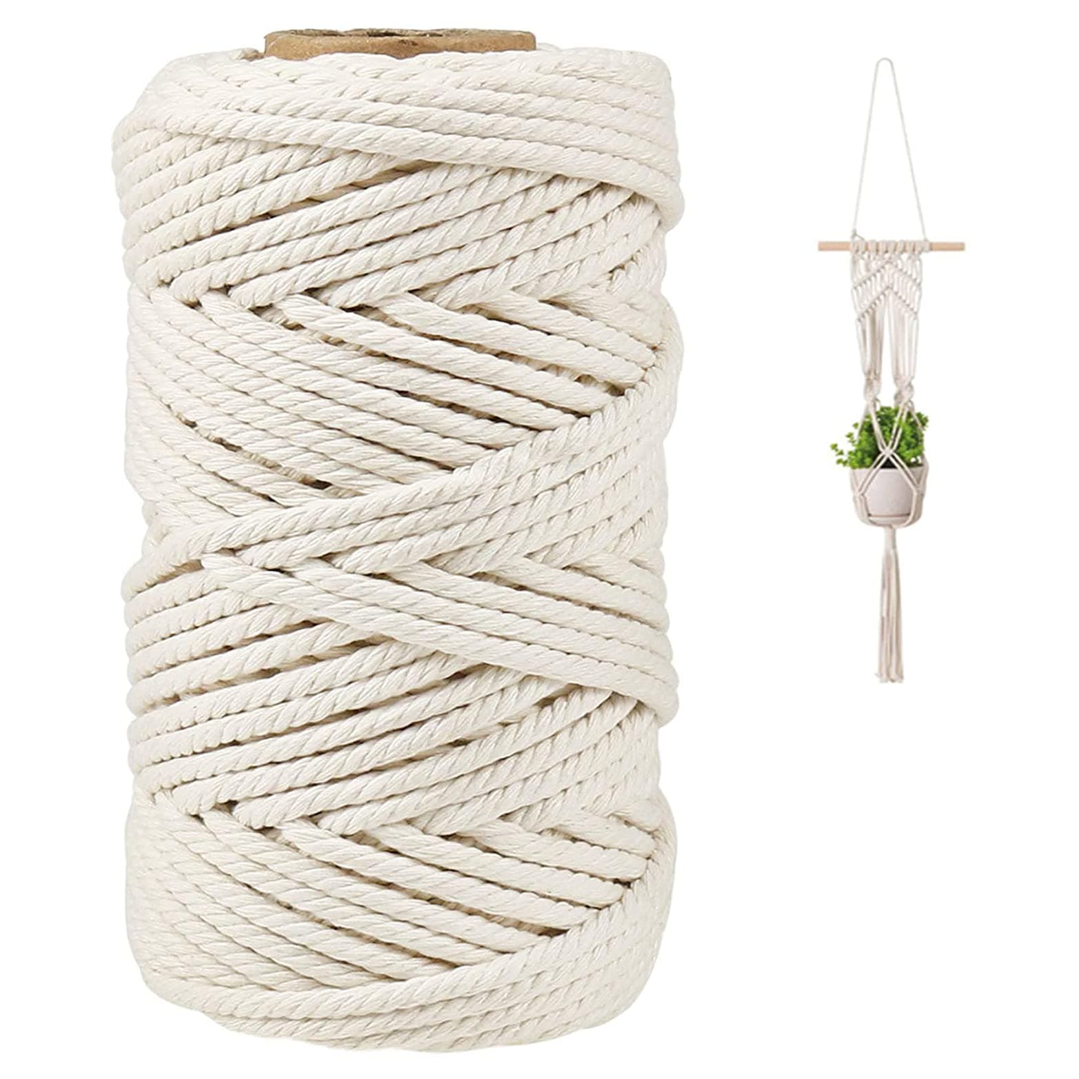 Macrame Cord 4mm x 109 Yards Cotton Rope, Macrame Cotton Rope, Cotton Cord Rope for Macrame for Wall Hanging, Plant Hangers, Knitting, DIY Craft Making, Beige