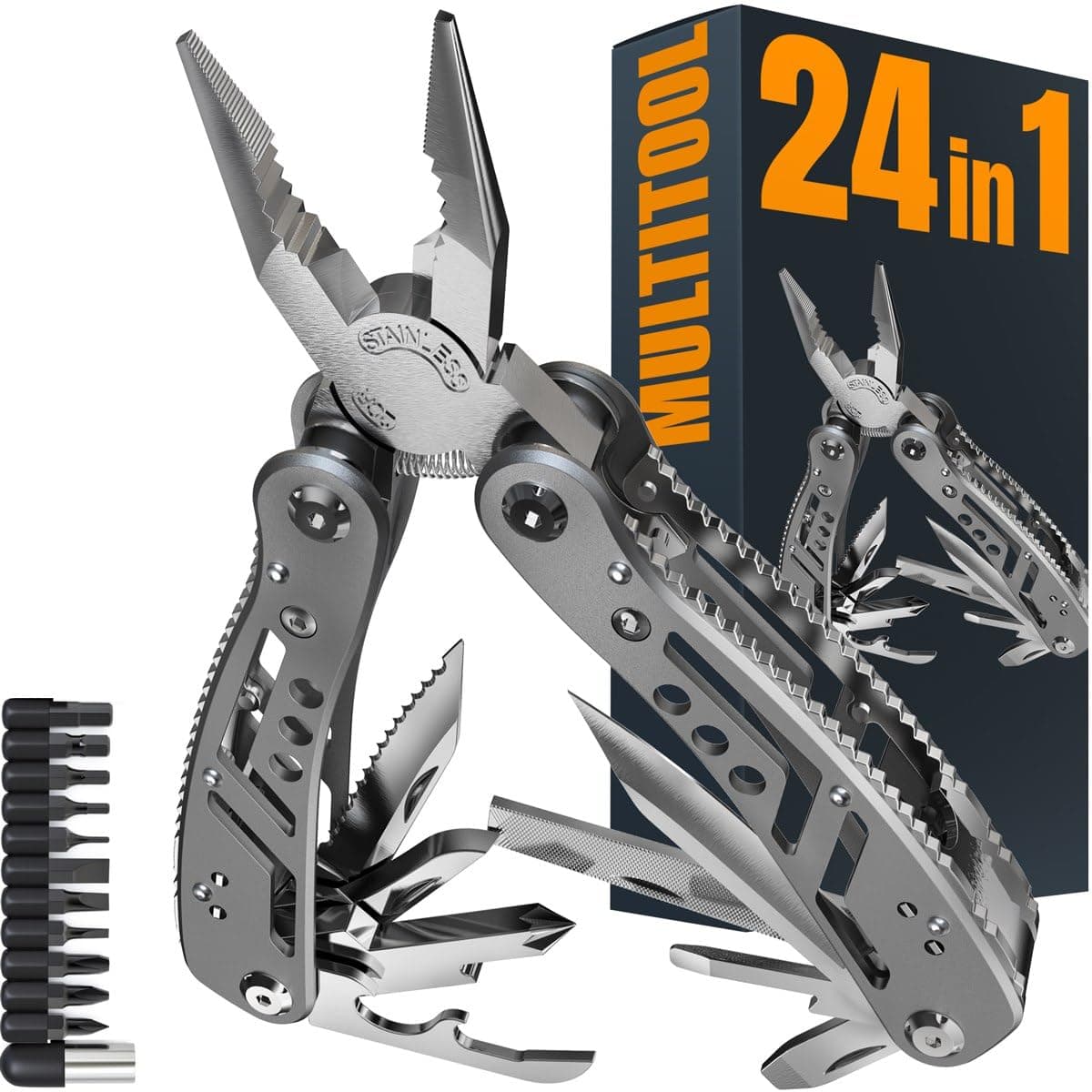 Grand Way Multitool with Mini Tools, Knife, Pliers - Best Swiss Army Knife and Multi Tools Pliers - 11 Bits - Cool Utility Multi Function Tool - Good Multi-tool Kit for Camping and Backpacking - 2238