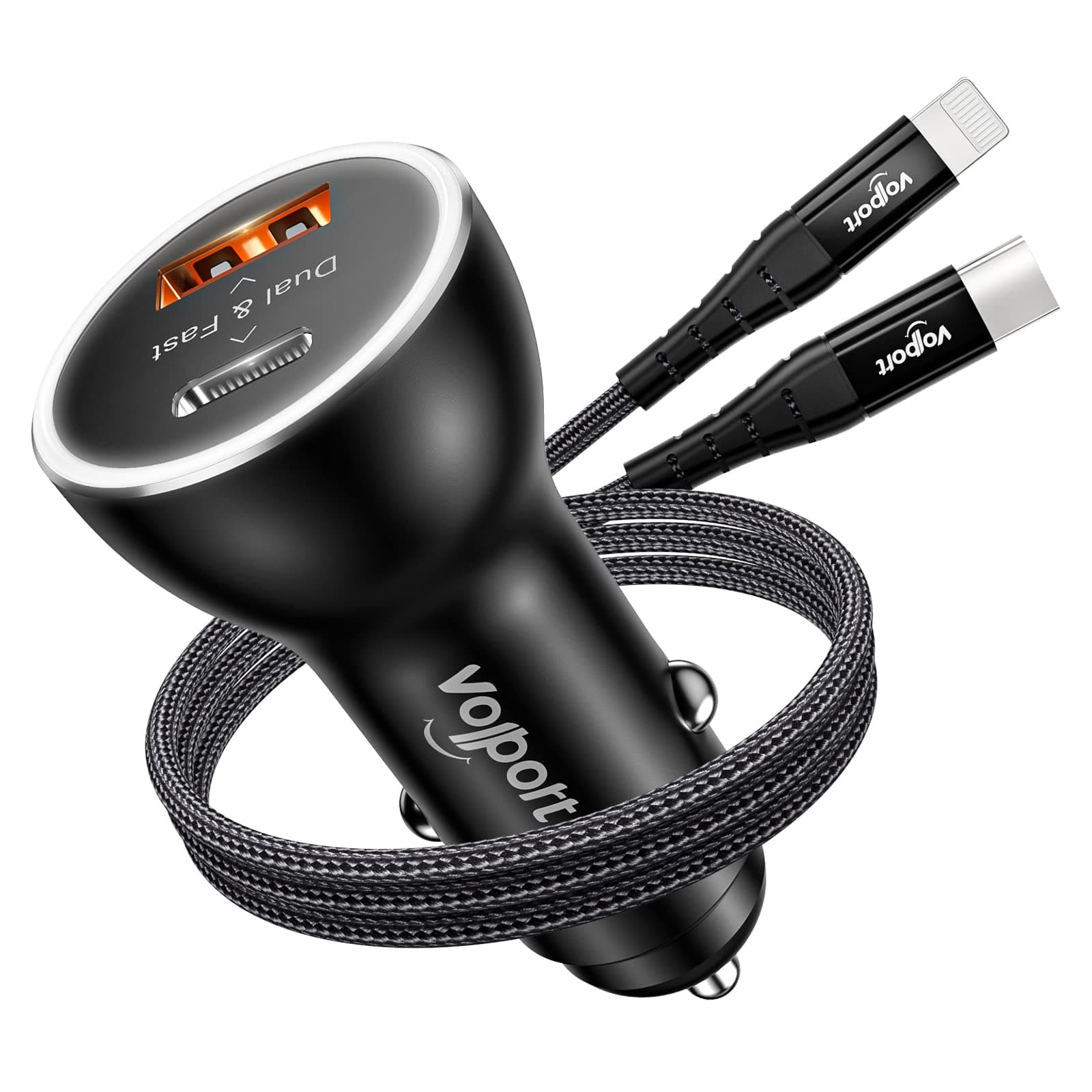 PD Fast Charging Car Charger with MFi Certified USB C Lightning Cable Carplay Cord 3.3ft, VOLPORT Auto Quick Adapter 39W Car Charger Power Delivery for iPhone 15/14/13 Pro Max Xs Max XR X 8 Plus iPad