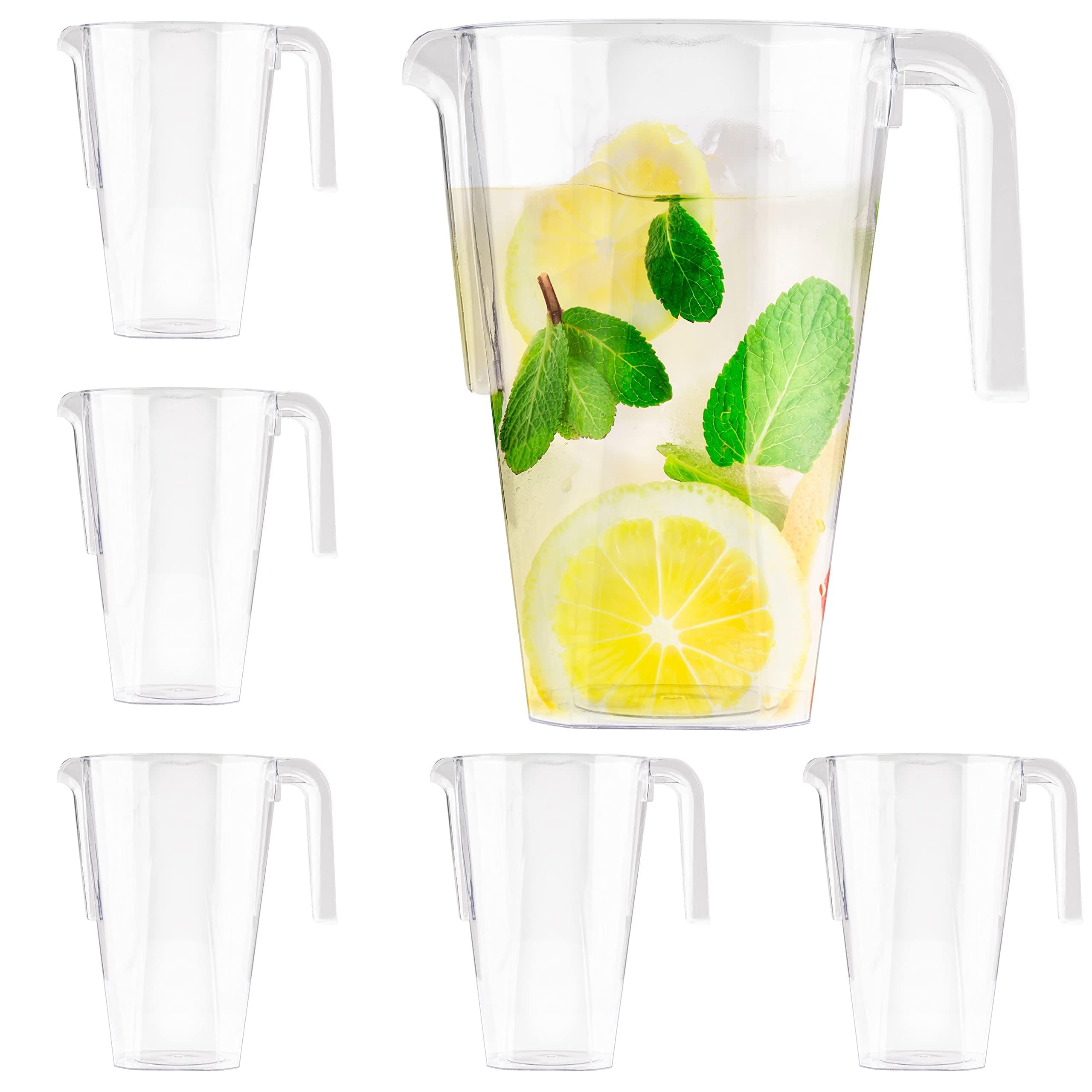 MATANA 6 Pack Clear Water Pitchers - 52 oz Plastic Beer Pitcher with Handle for Drinks, Juice, Lemonade, and Beverages - BPA-Free and Durable Iced Tea Pitcher for Fridge, Home, & Party