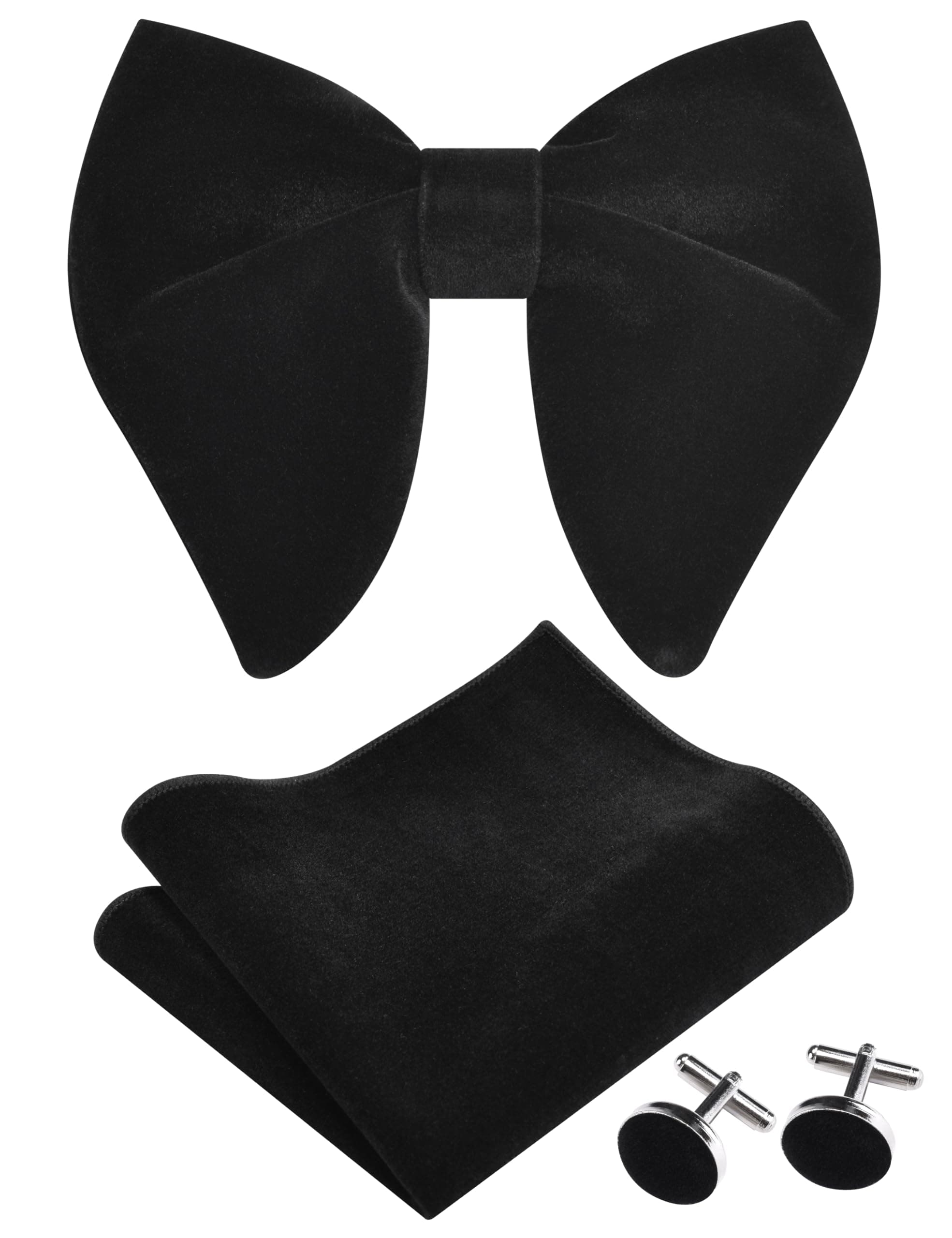 GUSLESON Mens Solid Plaid Velvet Pre-tied Adjustable Bow Tie and Pocket Square Cufflink Set with Gift Box