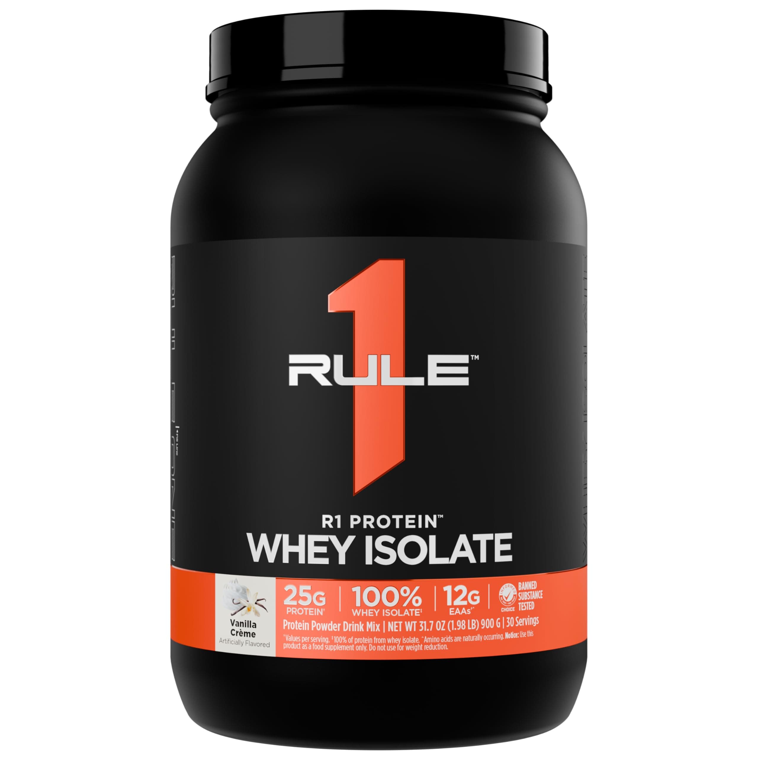 R1 Protein Whey Isolate - with 25g Protein & 6g BCAA Exclusively from Isolated & Hydrolyzed Sources for Workout Recovery (2 Pounds, Vanilla Créme)