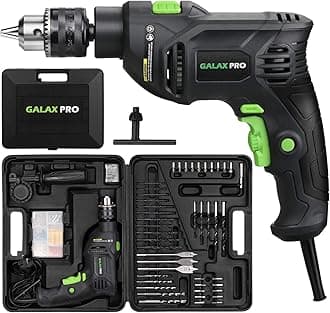 5Amp 1/2-inch Hammer Drill with 105pcs Accessories, Variable Speed 0-3000, Hammer and Drill 2 Functions in 1, 360°Rotating Handle, Depth Gauge, Carrying Case Included