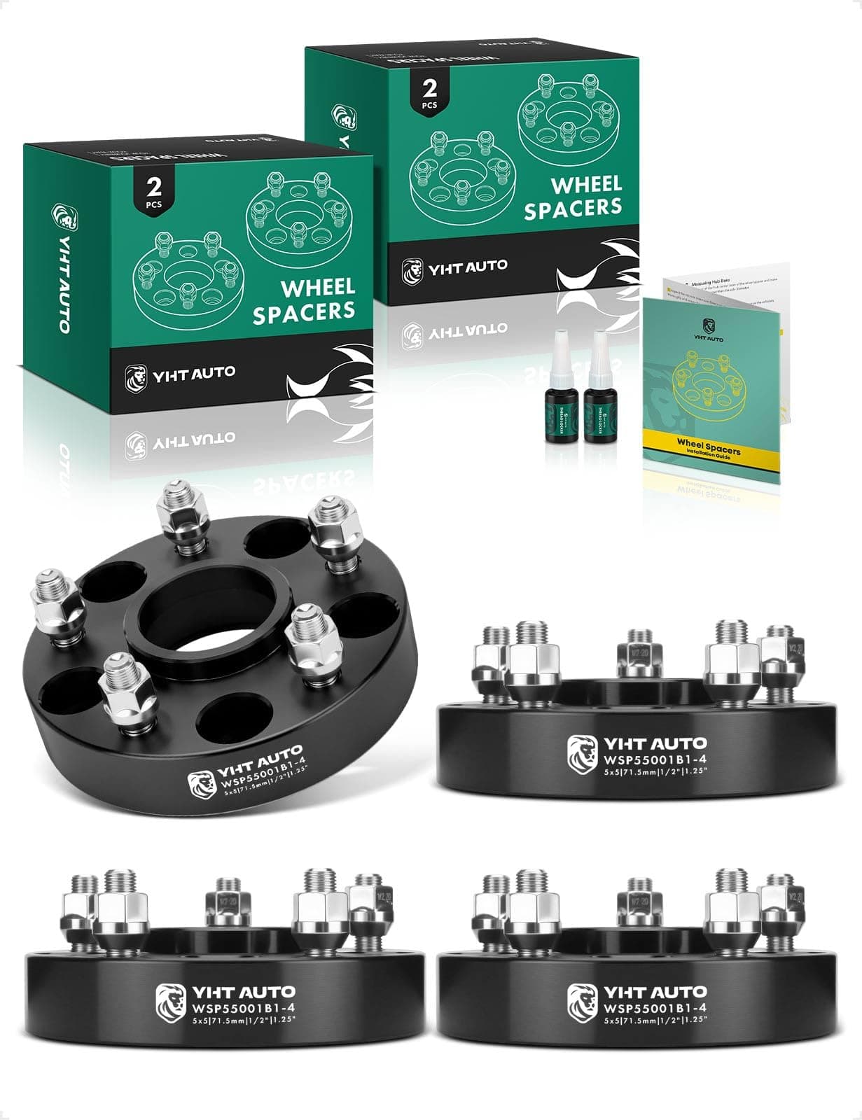 5x5 Wheel Spacers 1.25 Inch Compatible with 1999-2018 Jeep Grand Cherokee Wrangler Commander 5x127mm Tire Spacers w/ 1/2"-20 & 12.9 Grade Studs, 71.5mm Hub Bore 5 Lug 4PCS Black Wheel Adapter