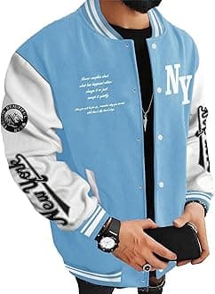 SOLY HUX Men's Varsity Jacket Color Block Letter Graphic Long Sleeve Baseball Jacket Bomber Coat