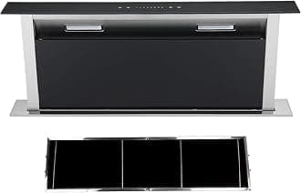 Cookology Downdraft Extractor Fan Glass in Black & Recirculating Carbon Aluminium Filters - 90cm Width - Touch Control Panel - Easy to Fit Filters - Concealed in Worktop - Powerful Extraction Rate