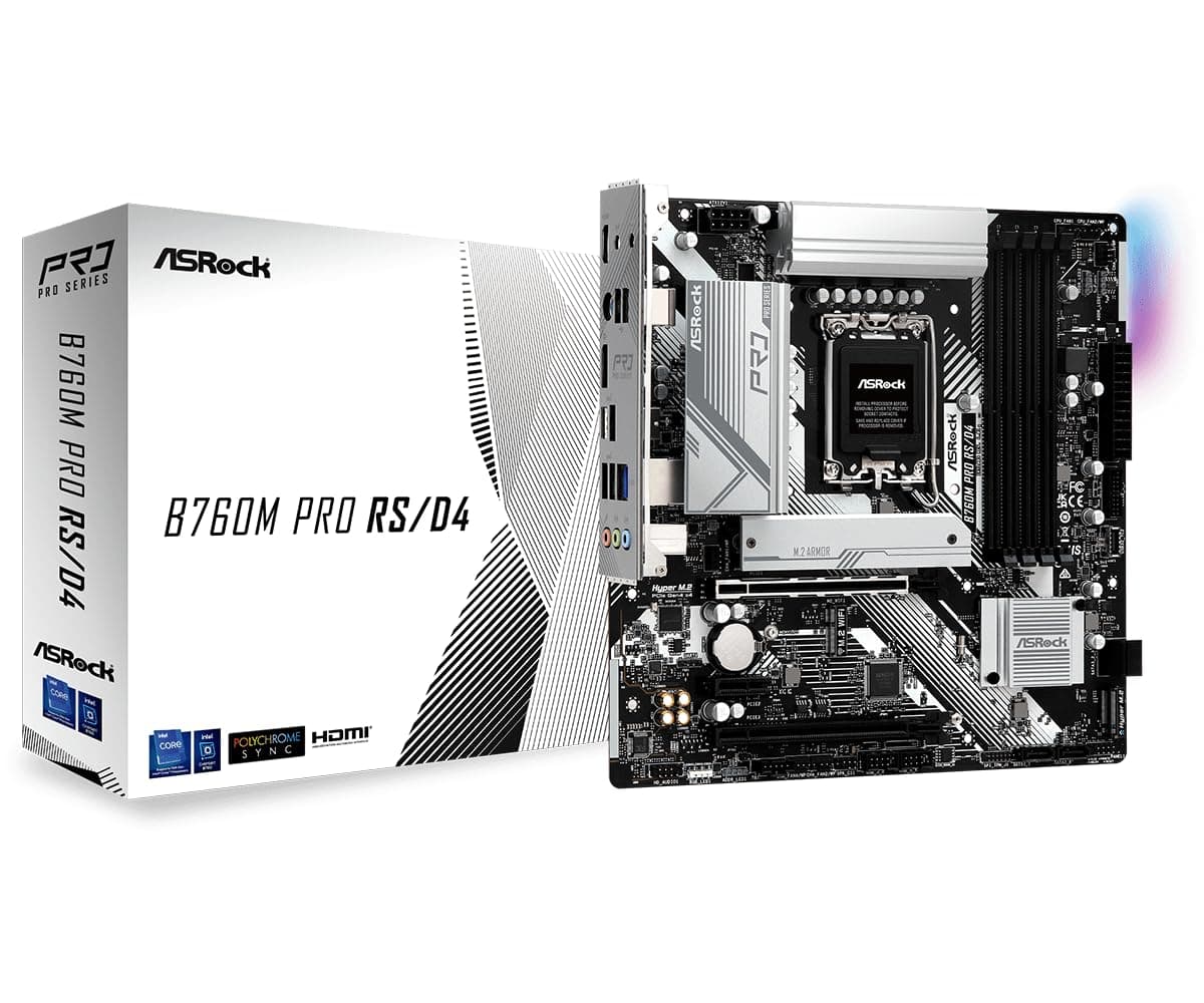 ASRock Motherboard, B760M Pro RS/D4, Intel 12th and 13th Generation CPU (LGA1700), B760 Chipset, DDR4 Micro ATX Motherboard