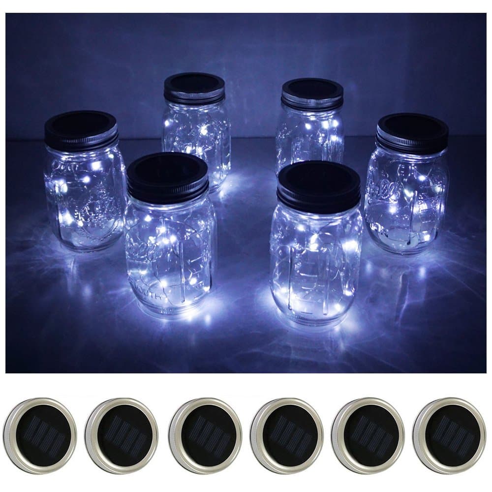 Decorman Solar Mason Jar Lid Lights, 6 Pack 10 LED Waterproof String Fairy Star Firefly Jar Lids Lights for Patio Garden Yard Lawn Party Wedding Christmas Decoration(Jars & Hangers Not Included)