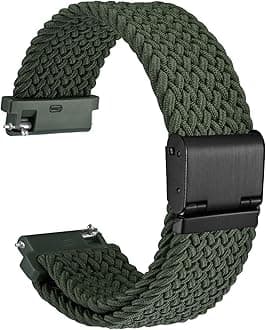 WOCCI 24mm Braided Nylon Watch Band for Men and Women, Quick Release, Black Stainless Steel Buckle (Khaki Green)